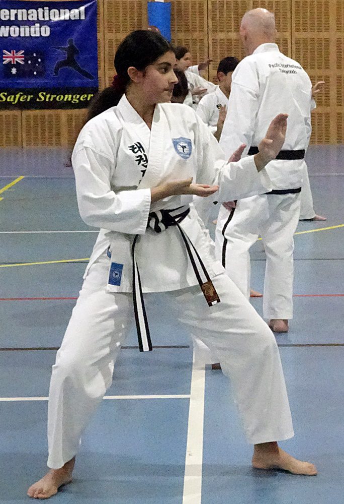 Teen girl practising martial art stance