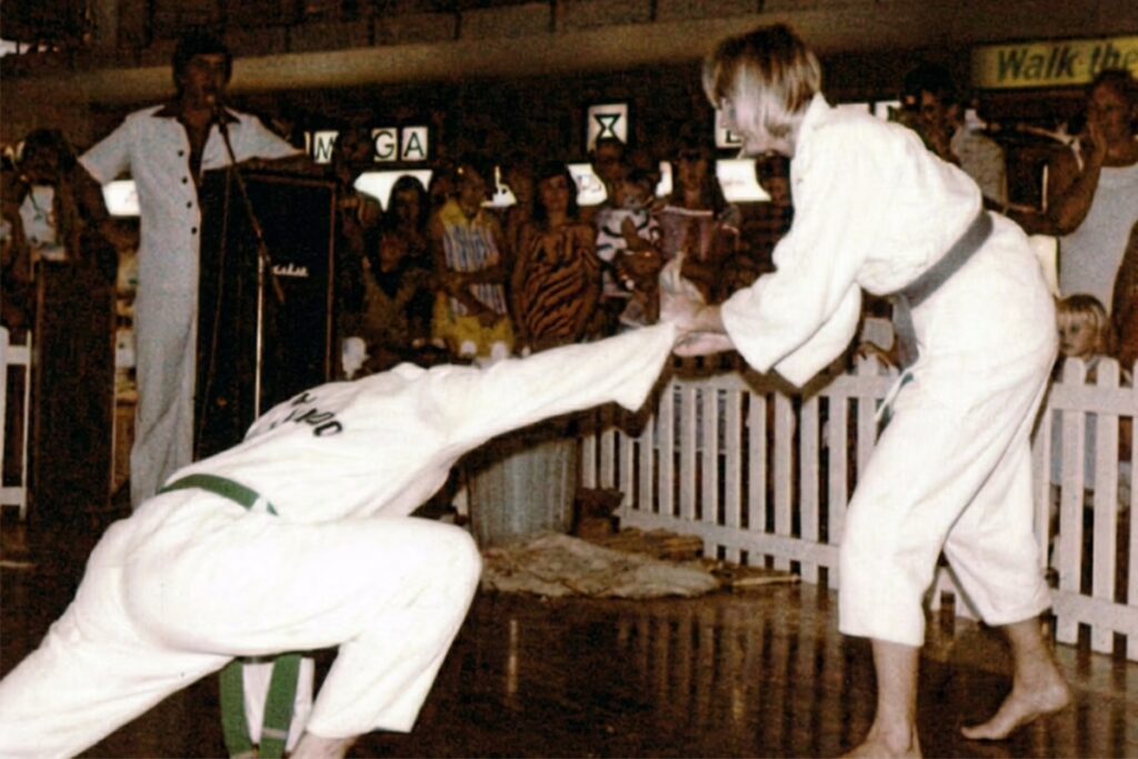 1978 Instructor Margaret Dicks Taekwondo demonstration at Garden City Shopping Centre